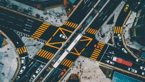 Top down view of city intersection